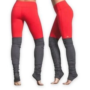 Alo Yoga Goddess Leggings Ribbed Tights Hot Pink and Grey Long Length